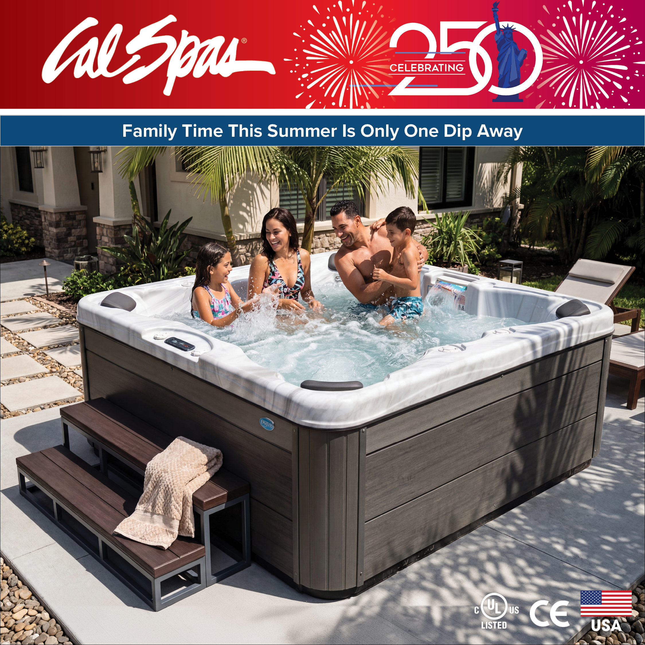Calspas hot tub being used in a family setting - San Mateo